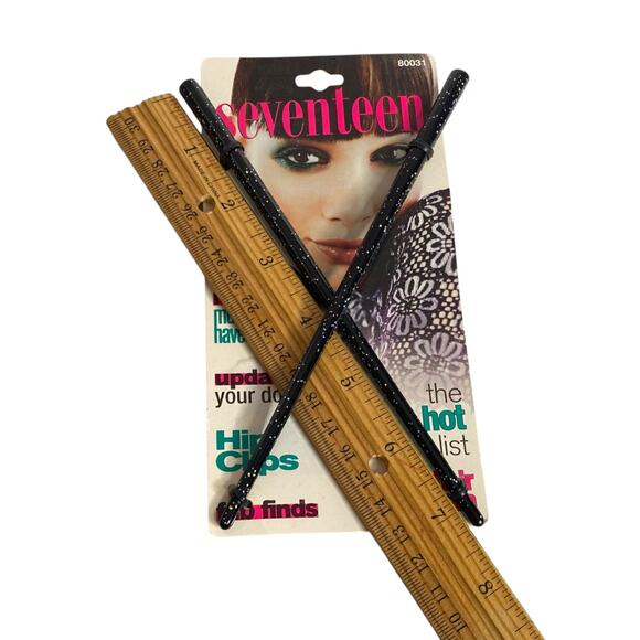 Vintage 90s Seventeen Hair Sticks Black Sparkle Glitter Buns and Updos #80031 - Picture 11 of 11